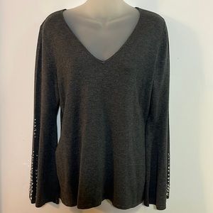 INC International Concepts Sweater Women's Size L V-Neck Pullover Rhinestones